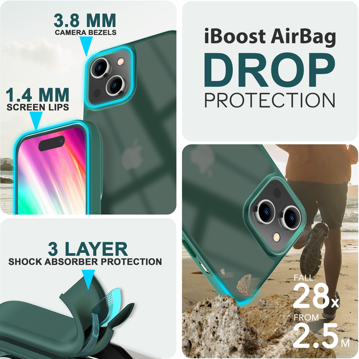 NALIA Frosted Hybrid Cover kompatibel mit iPhone 15 Hülle, Semi-Transparent Mattiert Durchscheinend Anti-Gelb, Robuste Harte Rückseite & Verstärkter Fallschutz Rahmen, Handyhülle Grün NALIA Protective Hülle