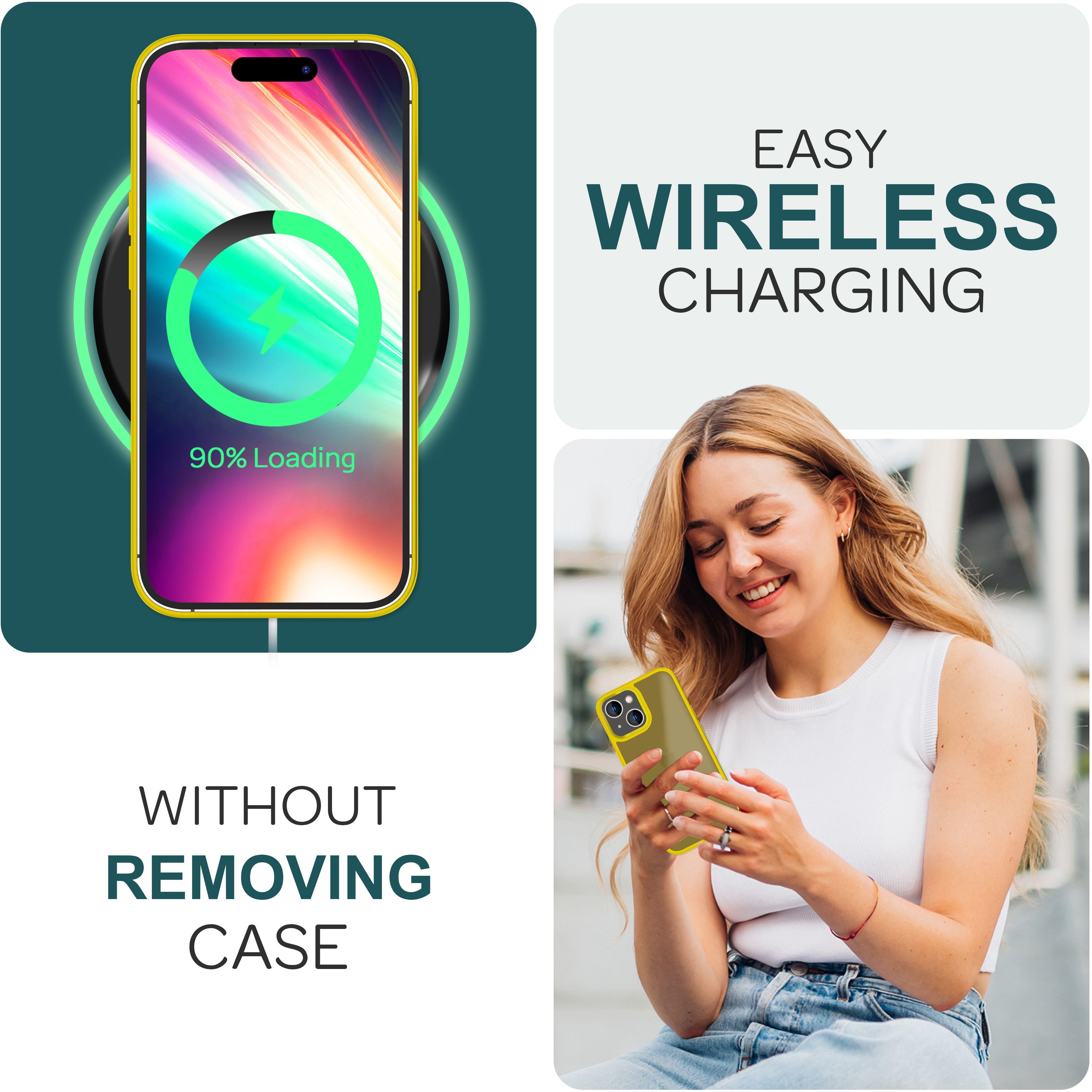 Hülle Hybrid für iPhone 15 Frosted Hard Case Fall Schutz Rahmen Handyhülle Cover Gelb NALIA Protective Hülle