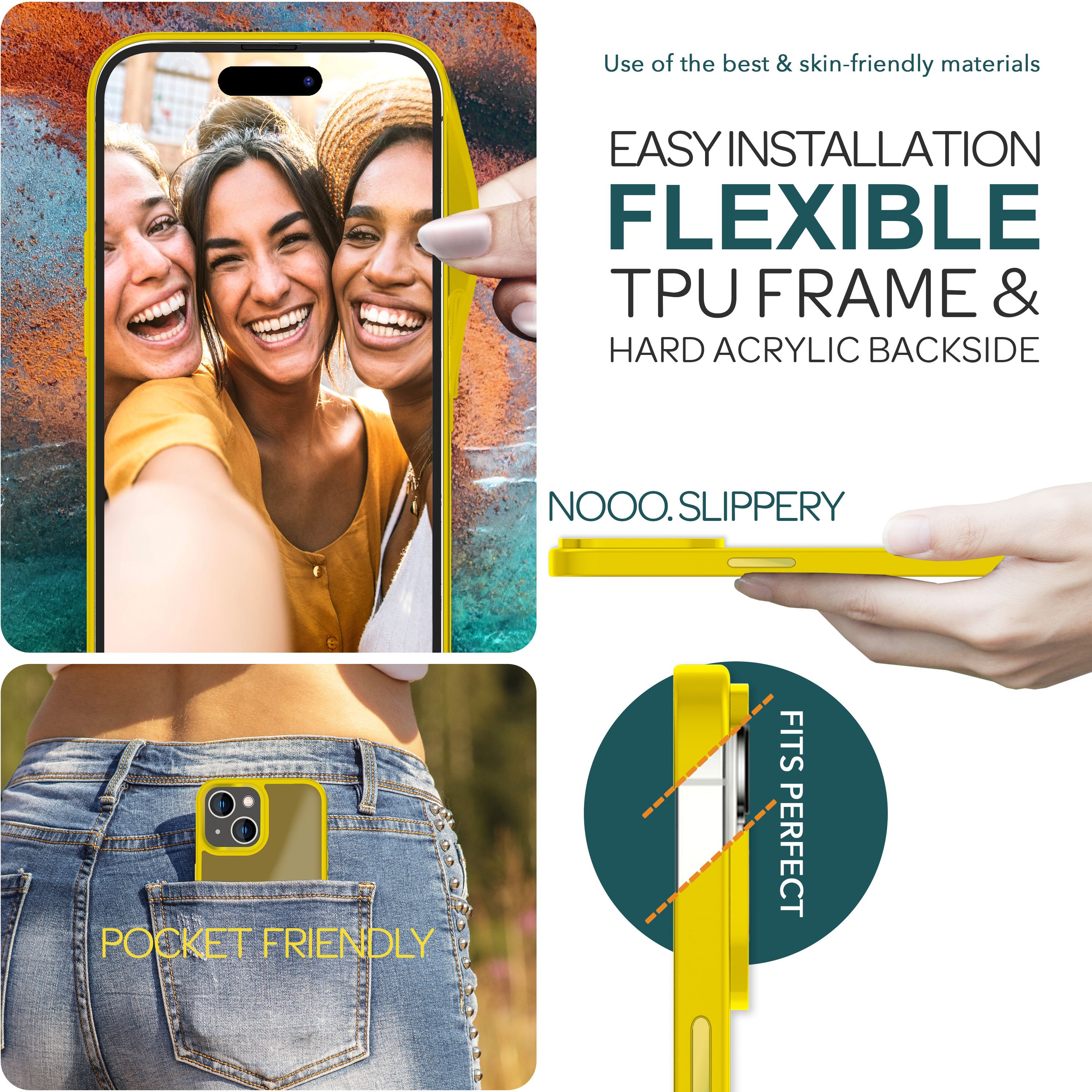 Hülle Hybrid für iPhone 15 Frosted Hard Case Fall Schutz Rahmen Handyhülle Cover Gelb NALIA Protective Hülle