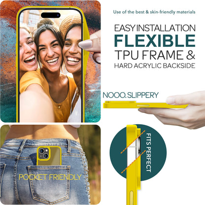 Hülle Hybrid für iPhone 15 Frosted Hard Case Fall Schutz Rahmen Handyhülle Cover Gelb NALIA Protective Hülle