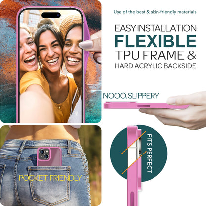 Hülle Hybrid für iPhone 15 Frosted Hard Case Fall Schutz Rahmen Handyhülle Cover Pink NALIA Protective Hülle
