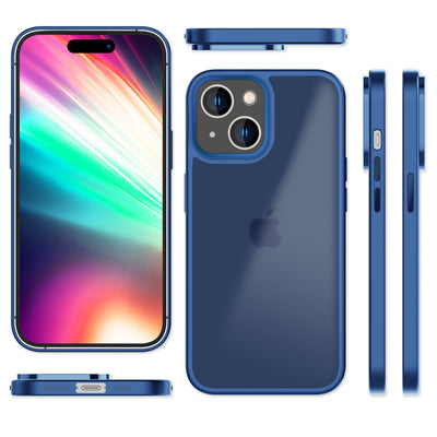 NALIA Frosted Hybrid Cover kompatibel mit iPhone 15 Hülle, Semi-Transparent Mattiert Durchscheinend Anti-Gelb, Robuste Harte Rückseite & Verstärkter Fallschutz Rahmen, Handyhülle Dunkelblau NALIA Protective Hülle