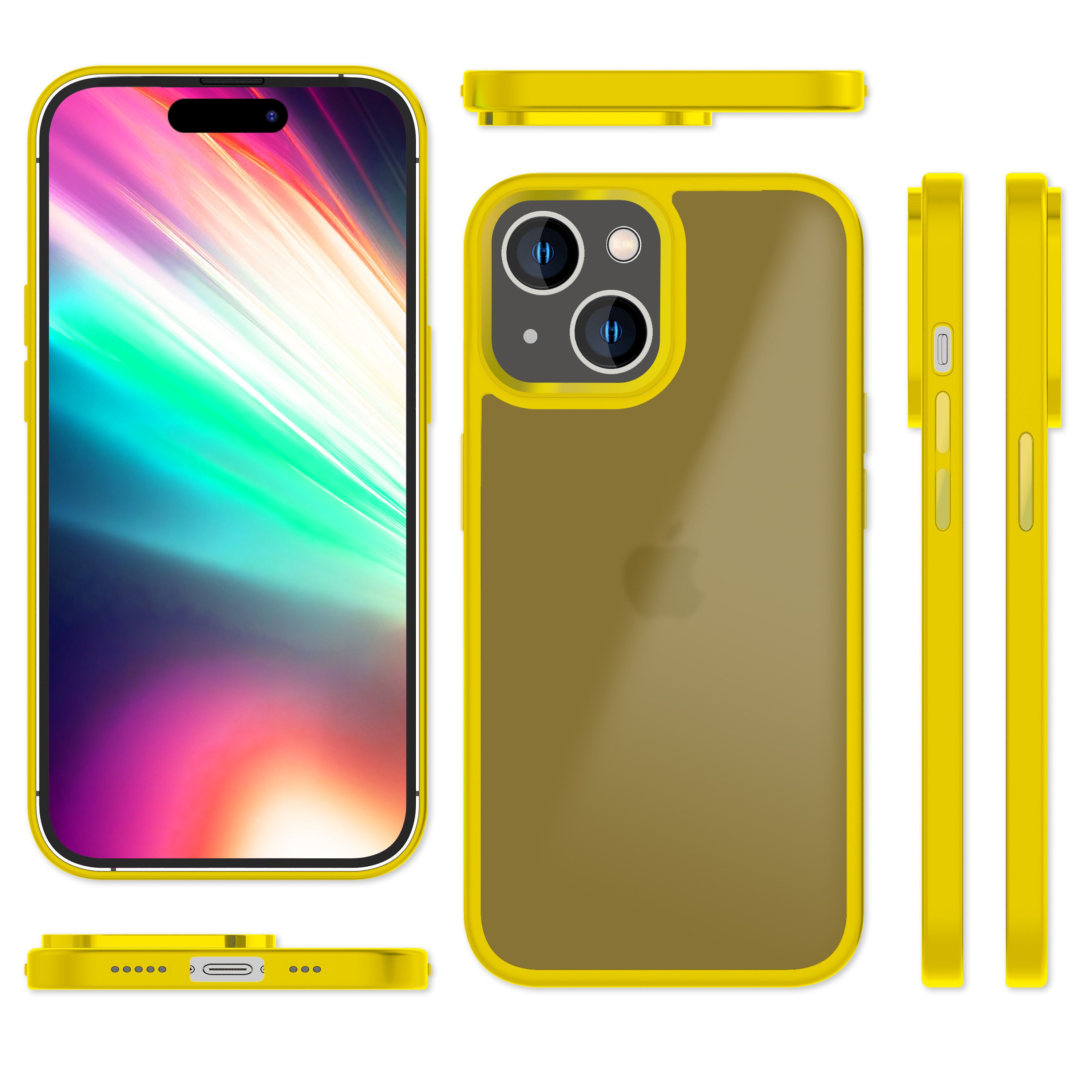 Hülle Hybrid für iPhone 15 Frosted Hard Case Fall Schutz Rahmen Handyhülle Cover Gelb NALIA Protective Hülle