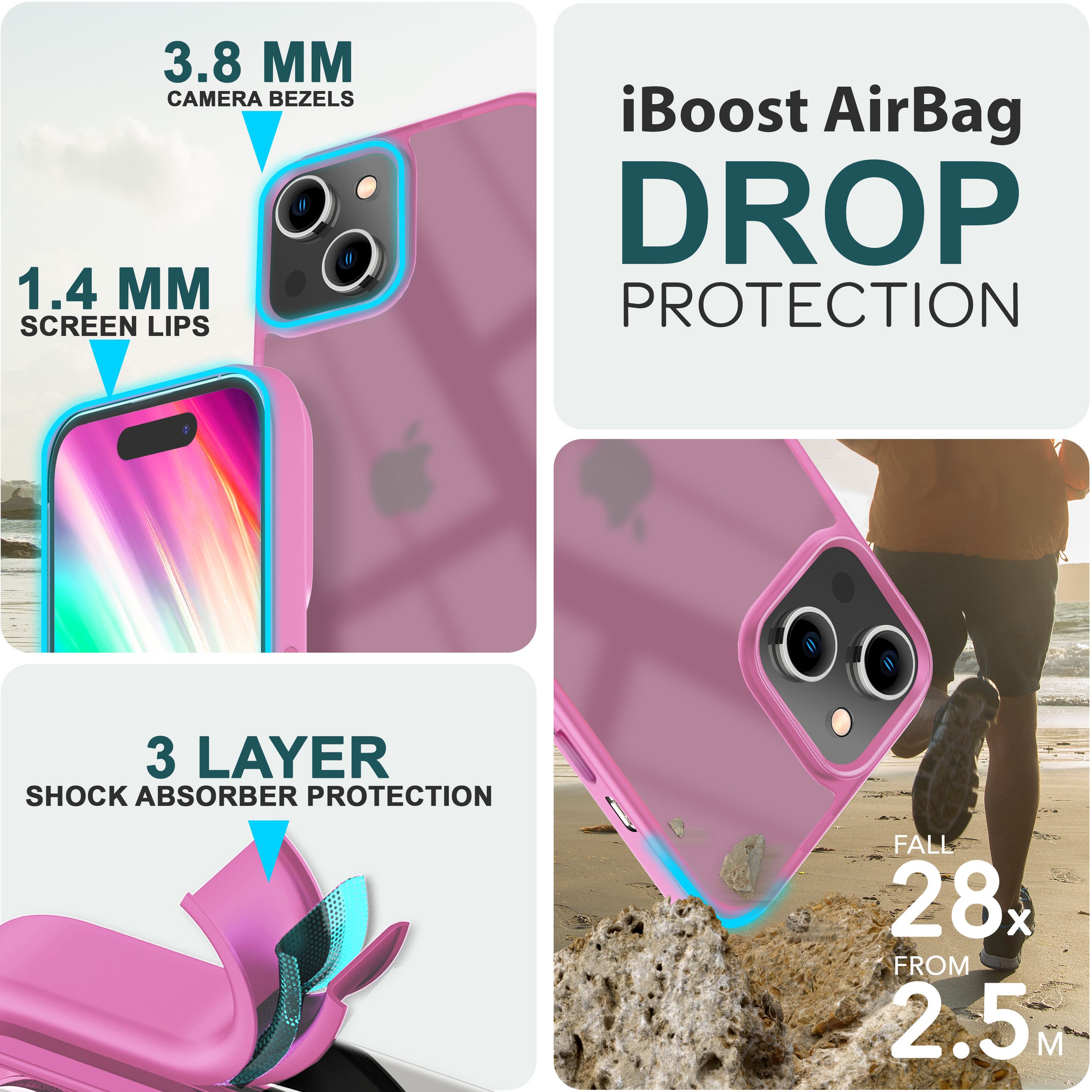 Hülle Hybrid für iPhone 15 Plus Frosted Hard Case Fall Schutz Rahmen Handyhülle Pink NALIA Protective Hülle