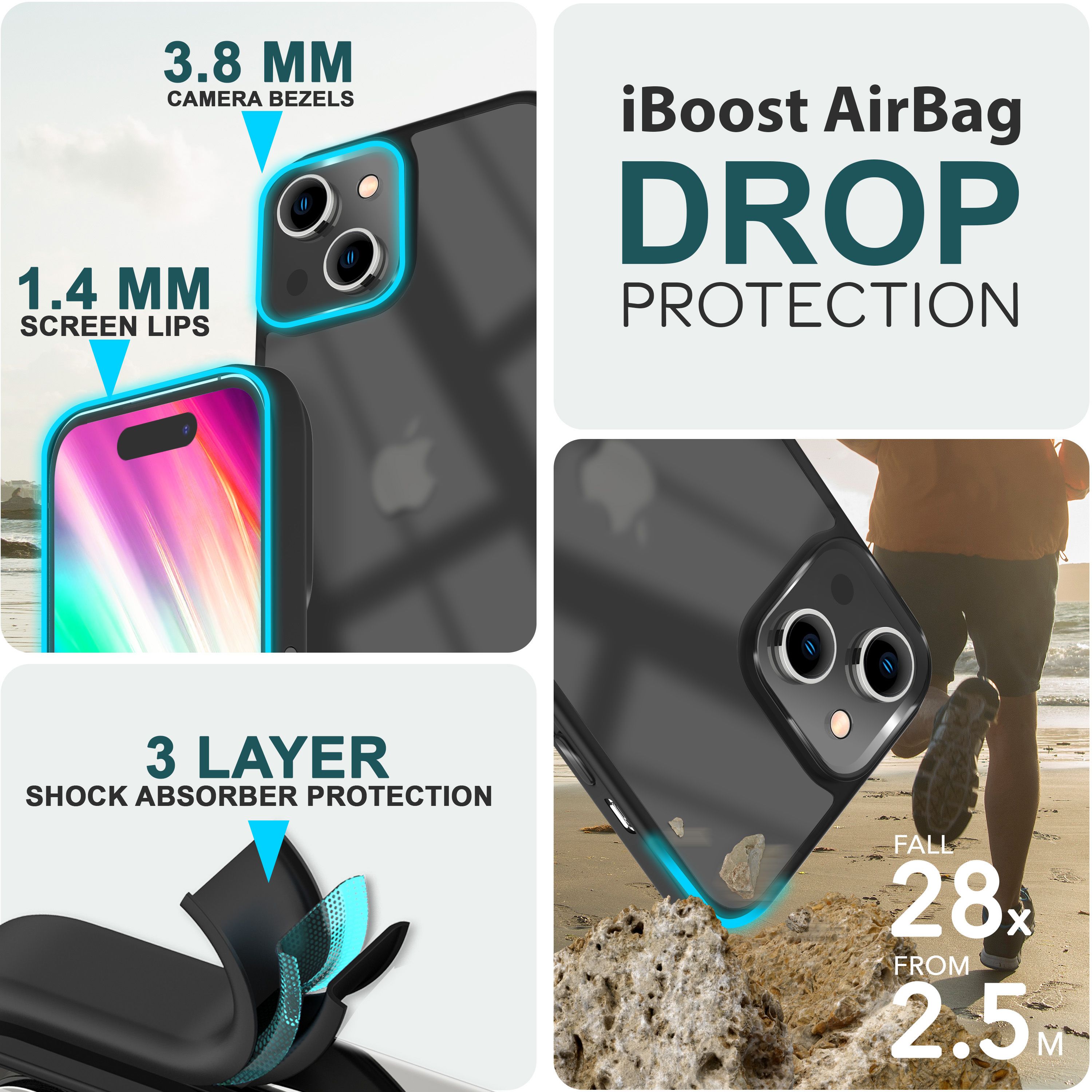 Hülle Hybrid für iPhone 15 Plus Frosted Hard Case Fall Schutz Rahmen Handyhülle Schwarz NALIA Protective Hülle