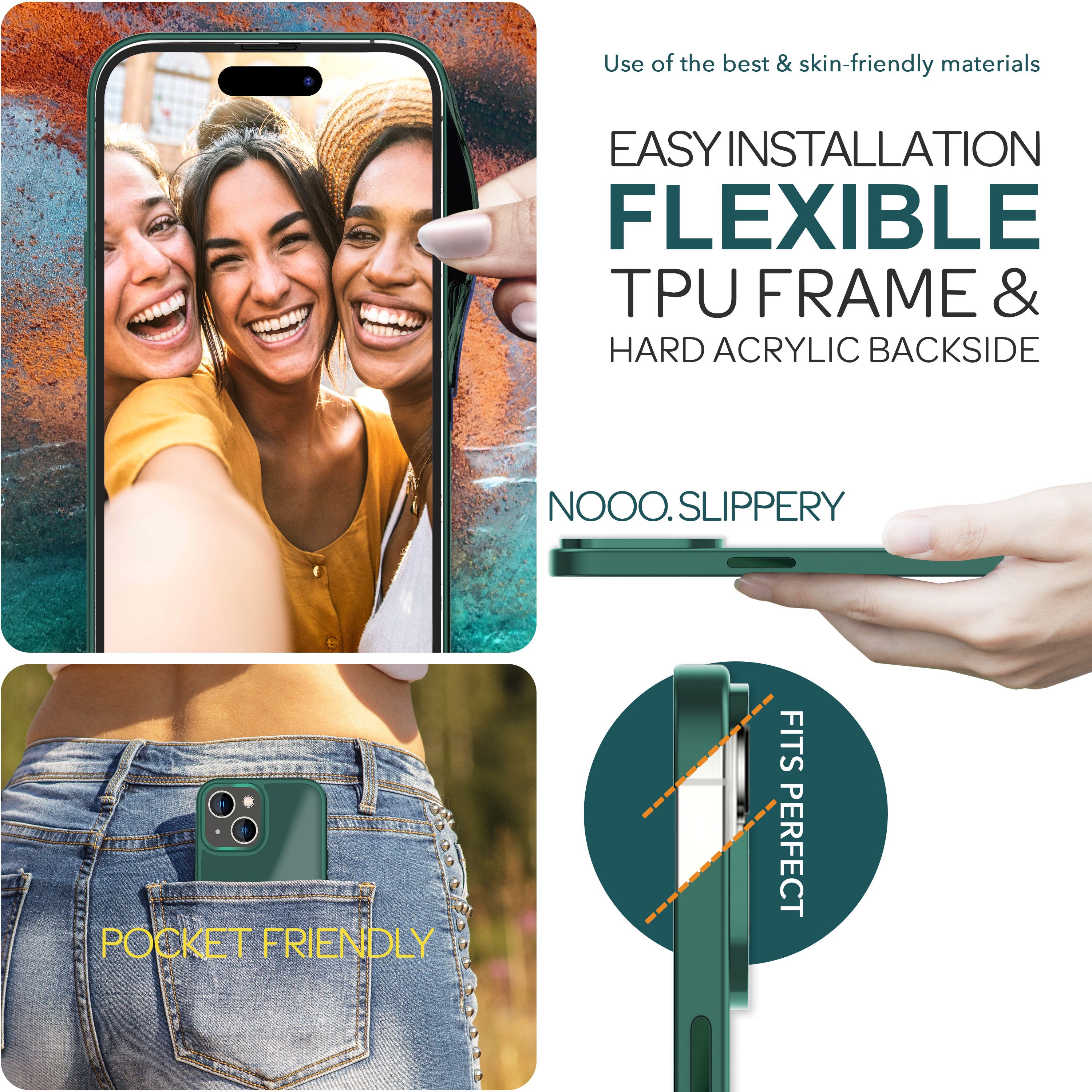 Hülle Hybrid für iPhone 15 Plus Frosted Hard Case Fall Schutz Rahmen Handyhülle Grün NALIA Protective Hülle