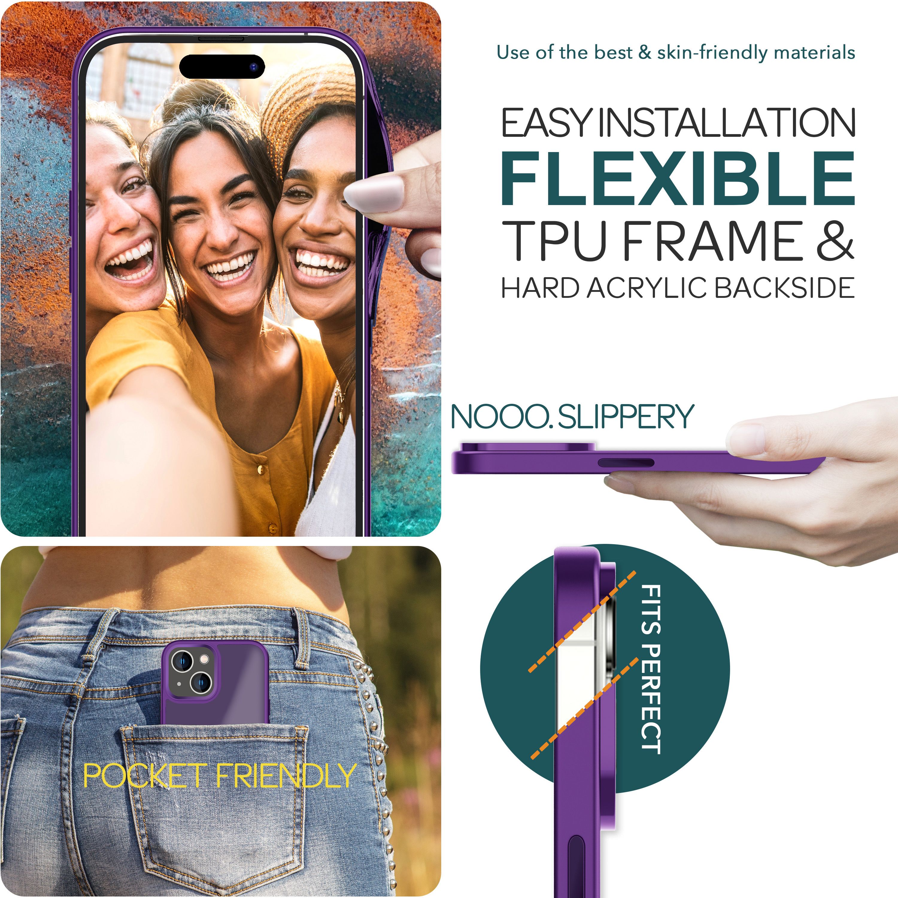 Hülle Hybrid für iPhone 15 Plus Frosted Hard Case Fall Schutz Rahmen Handyhülle Lila NALIA Protective Hülle