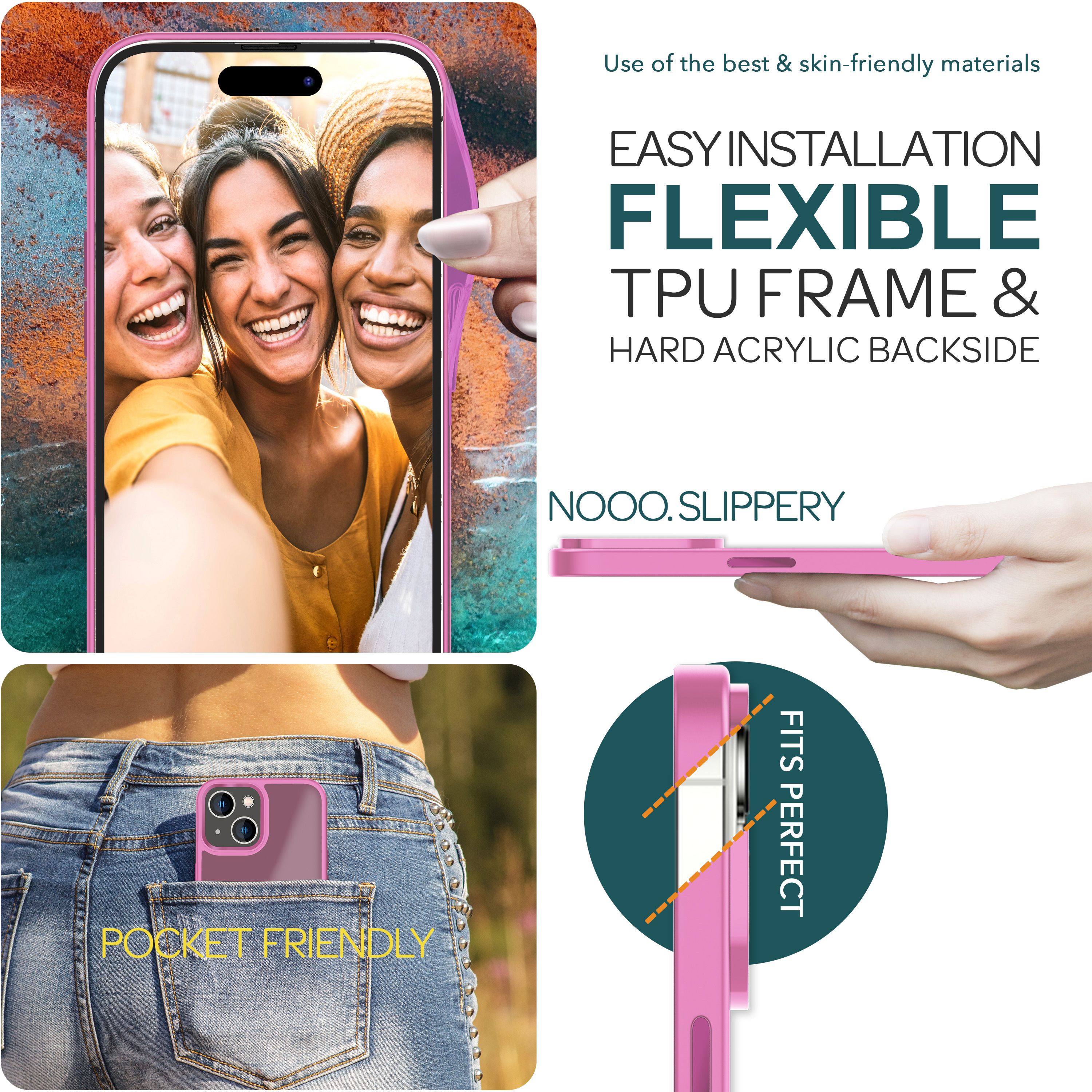 Hülle Hybrid für iPhone 15 Plus Frosted Hard Case Fall Schutz Rahmen Handyhülle Pink NALIA Protective Hülle