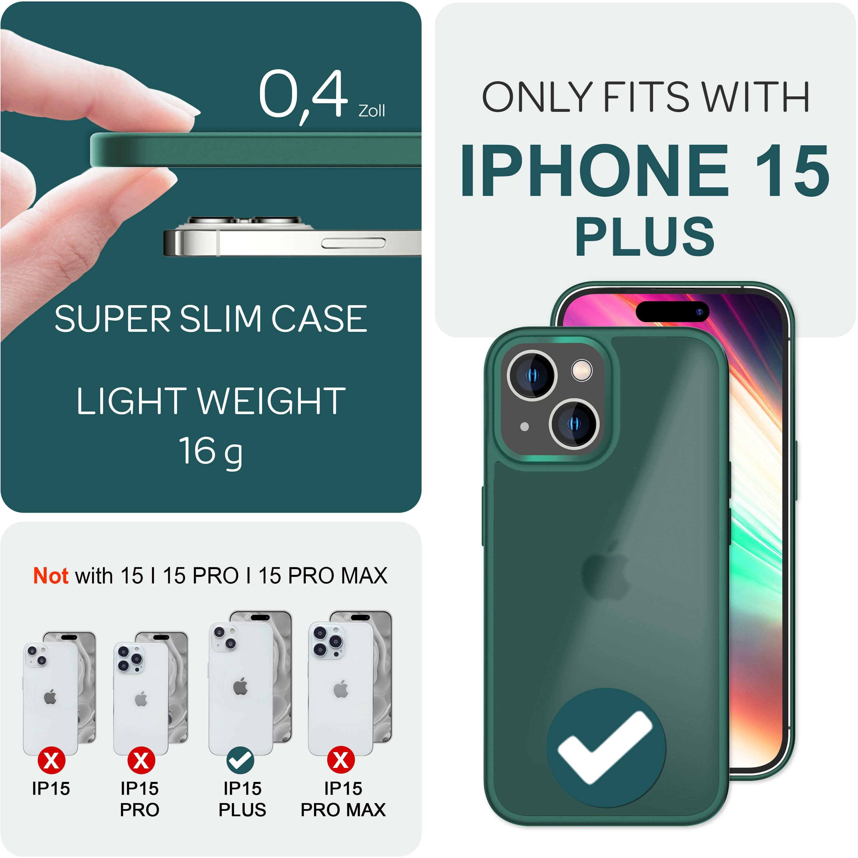 Hülle Hybrid für iPhone 15 Plus Frosted Hard Case Fall Schutz Rahmen Handyhülle Grün NALIA Protective Hülle