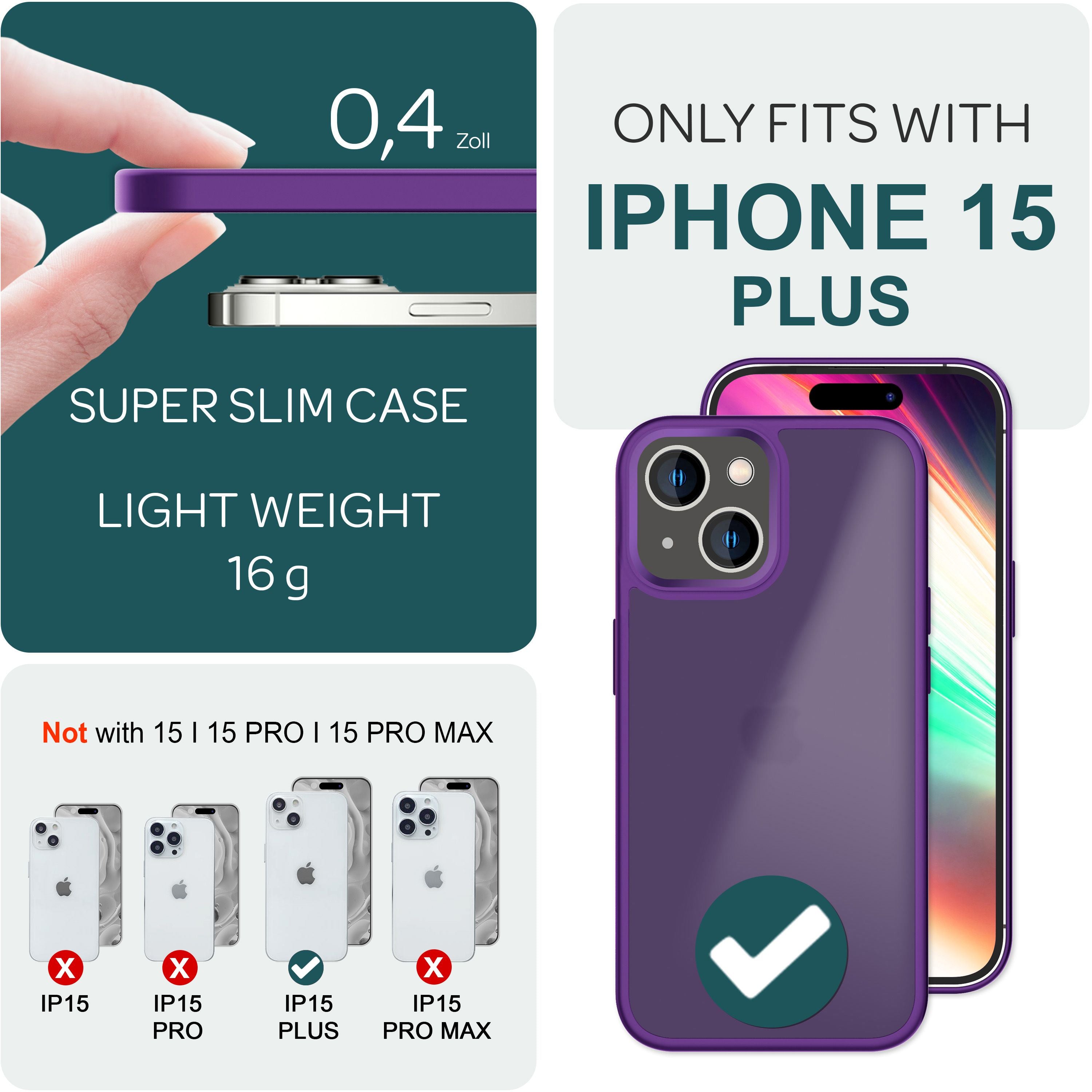 Hülle Hybrid für iPhone 15 Plus Frosted Hard Case Fall Schutz Rahmen Handyhülle Lila NALIA Protective Hülle