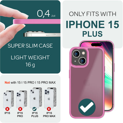 Hülle Hybrid für iPhone 15 Plus Frosted Hard Case Fall Schutz Rahmen Handyhülle Pink NALIA Protective Hülle