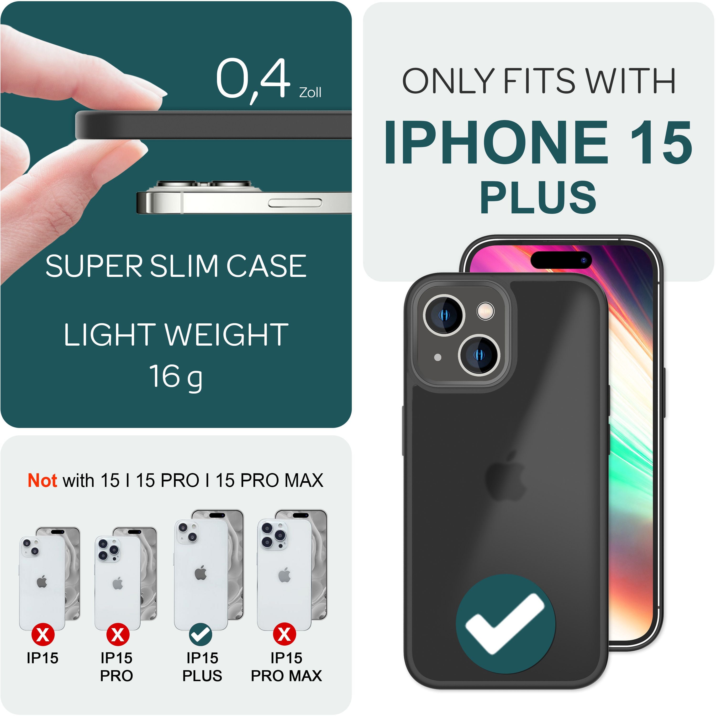 Hülle Hybrid für iPhone 15 Plus Frosted Hard Case Fall Schutz Rahmen Handyhülle Schwarz NALIA Protective Hülle