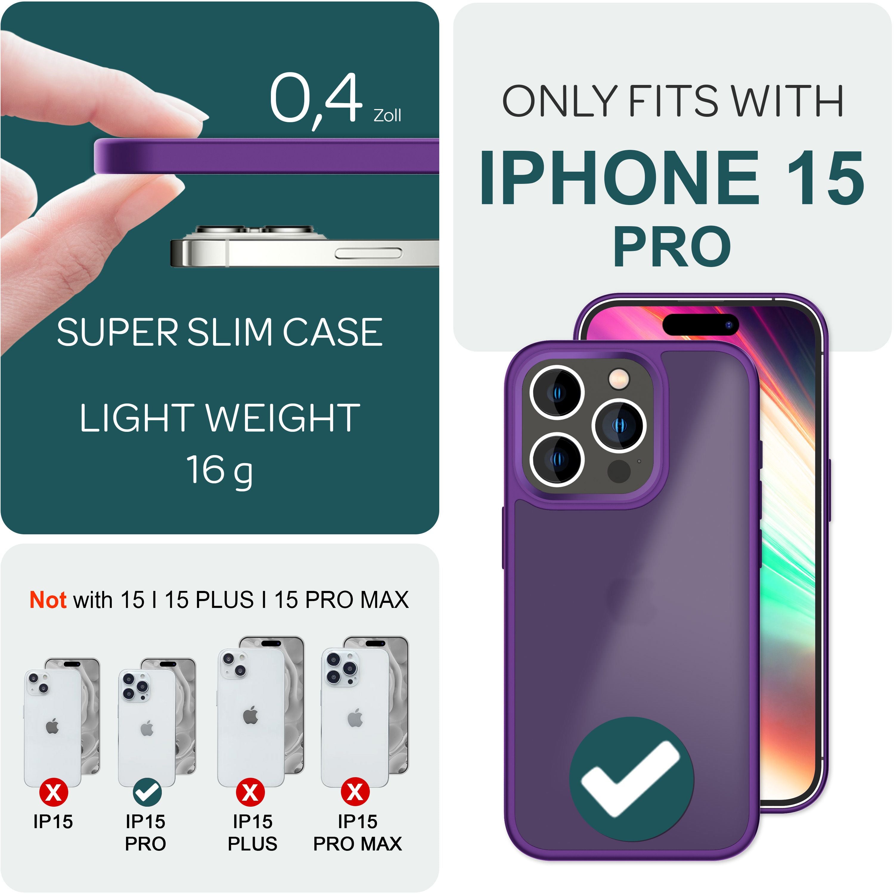 Hülle Hybrid für iPhone 15 Pro Frosted Hard Case Handyhülle Fall Schutz Rahmen Lila NALIA Protective Hülle