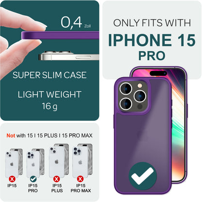 Hülle Hybrid für iPhone 15 Pro Frosted Hard Case Handyhülle Fall Schutz Rahmen Lila NALIA Protective Hülle