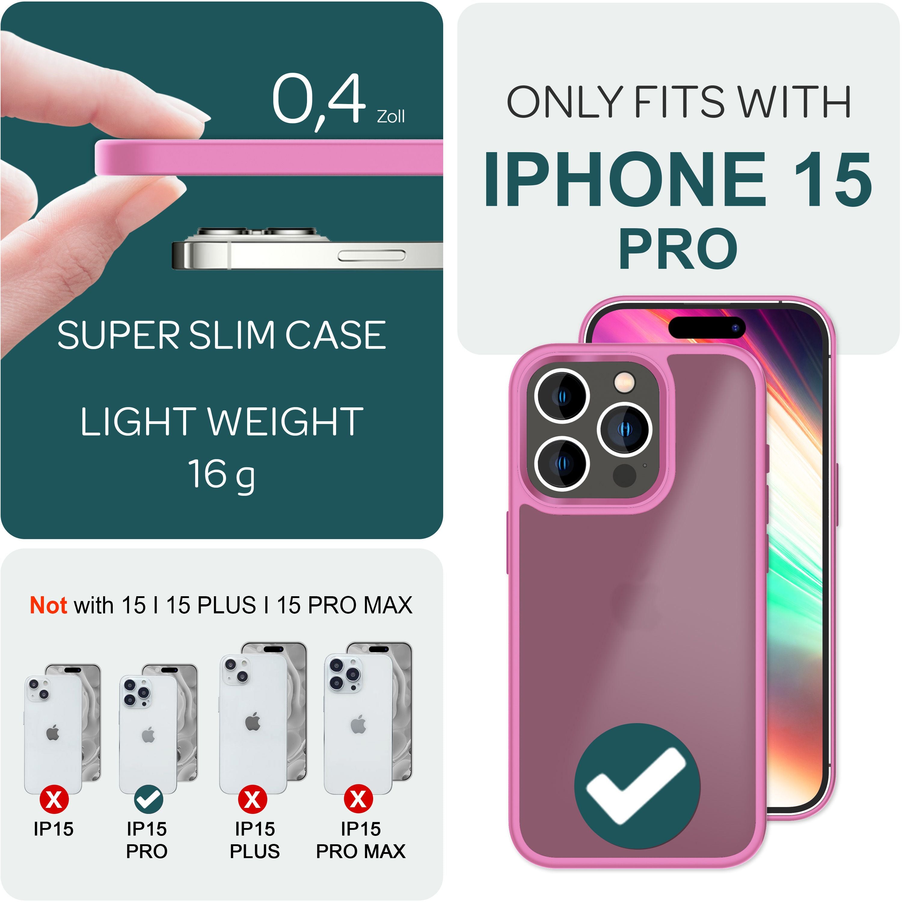 Hülle Hybrid für iPhone 15 Pro Frosted Hard Case Handyhülle Fall Schutz Rahmen Pink NALIA Protective Hülle