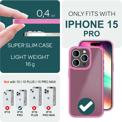 Hülle Hybrid für iPhone 15 Pro Frosted Hard Case Handyhülle Fall Schutz Rahmen Pink NALIA Protective Hülle