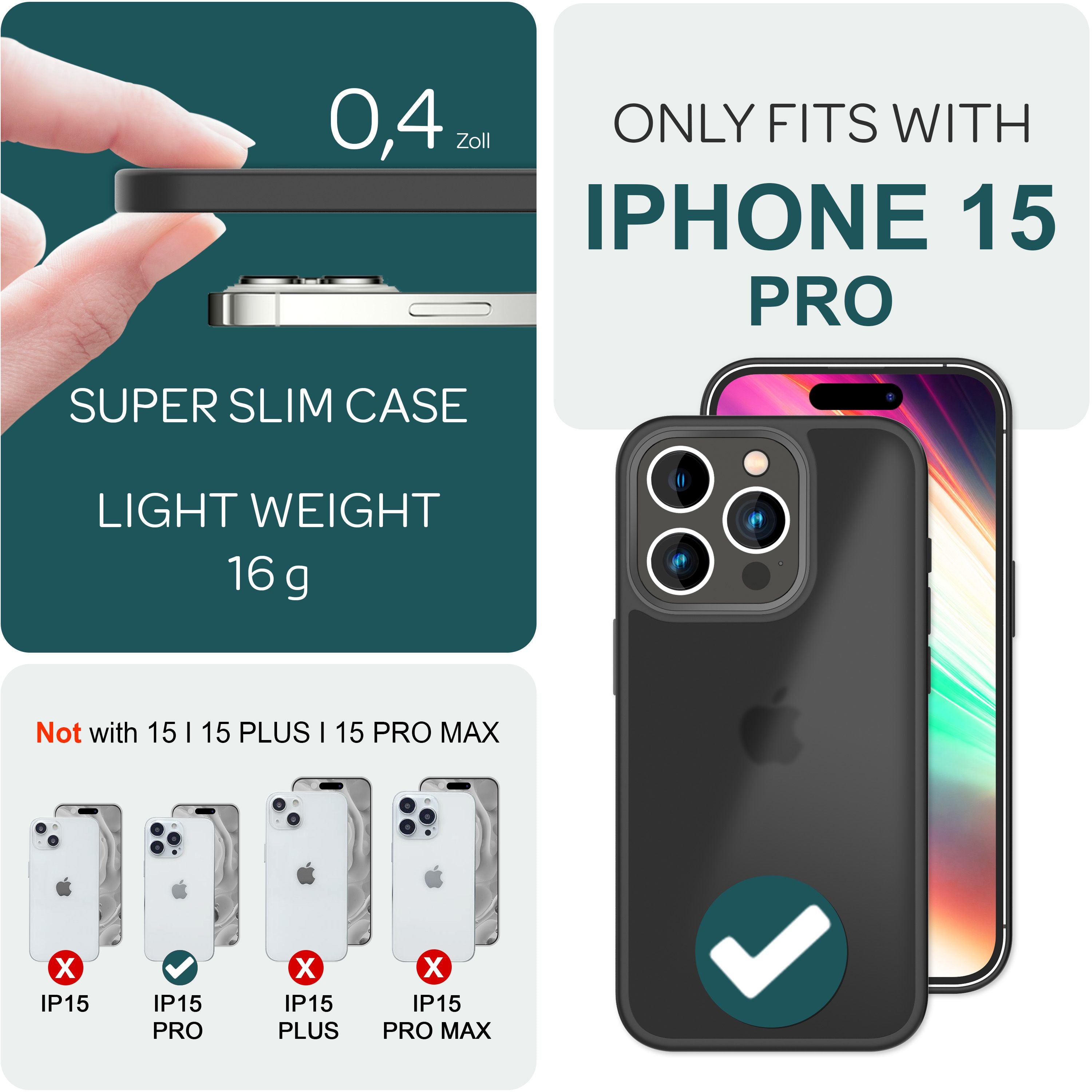 Hülle Hybrid für iPhone 15 Pro Frosted Hard Case Handyhülle Fall Schutz Rahmen Schwarz NALIA Protective Hülle