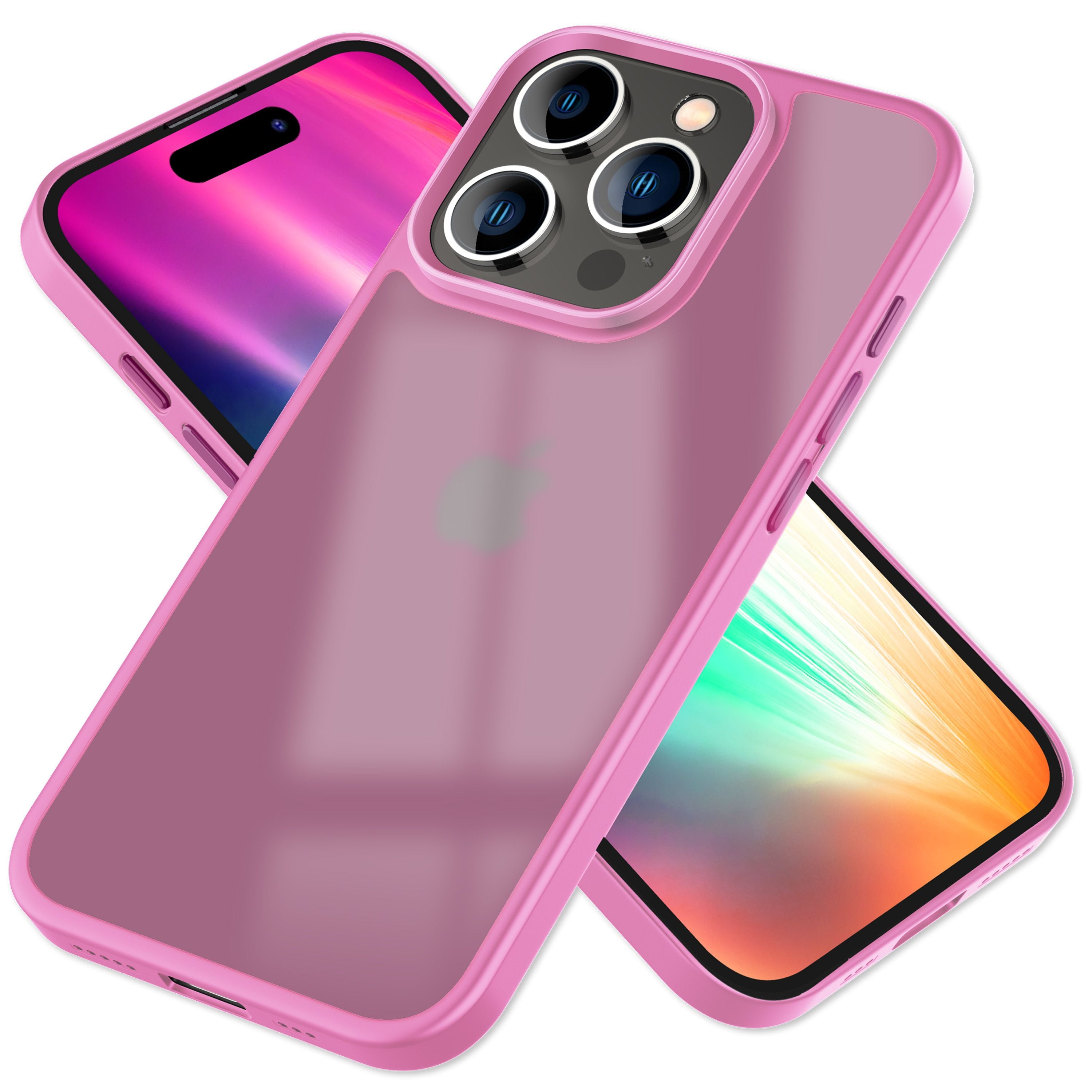 Hülle Hybrid für iPhone 15 Pro Frosted Hard Case Handyhülle Fall Schutz Rahmen Pink NALIA Protective Hülle