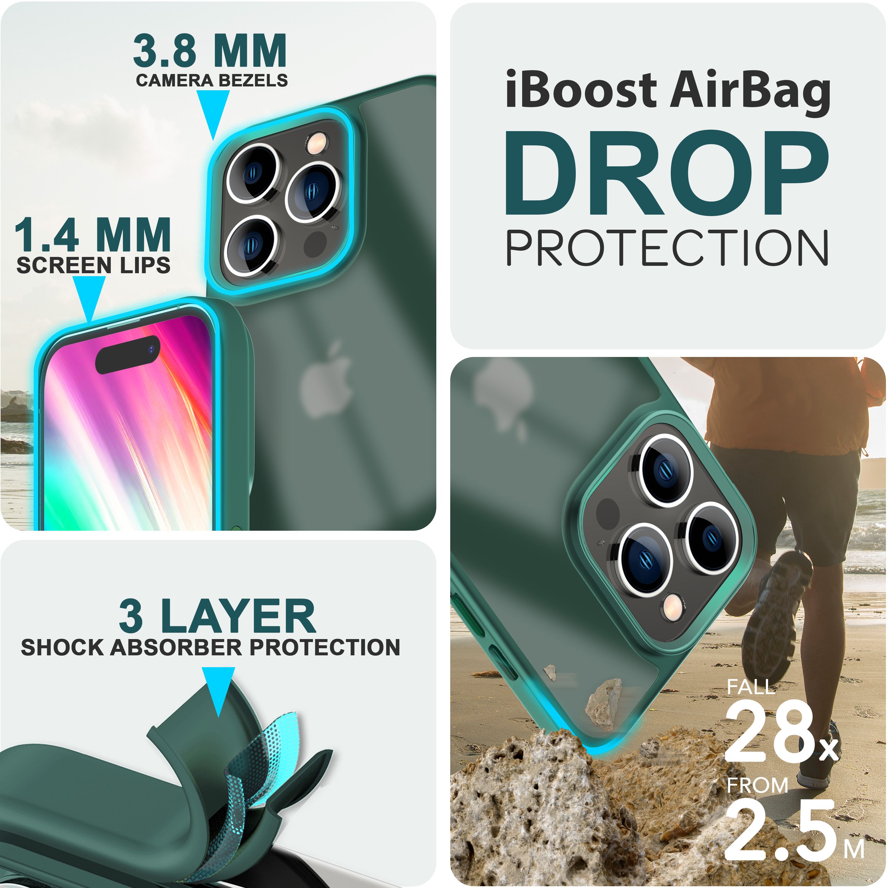Hülle Hybrid für iPhone 15 Pro Frosted Hard Case Handyhülle Fall Schutz Rahmen Grün NALIA Protective Hülle