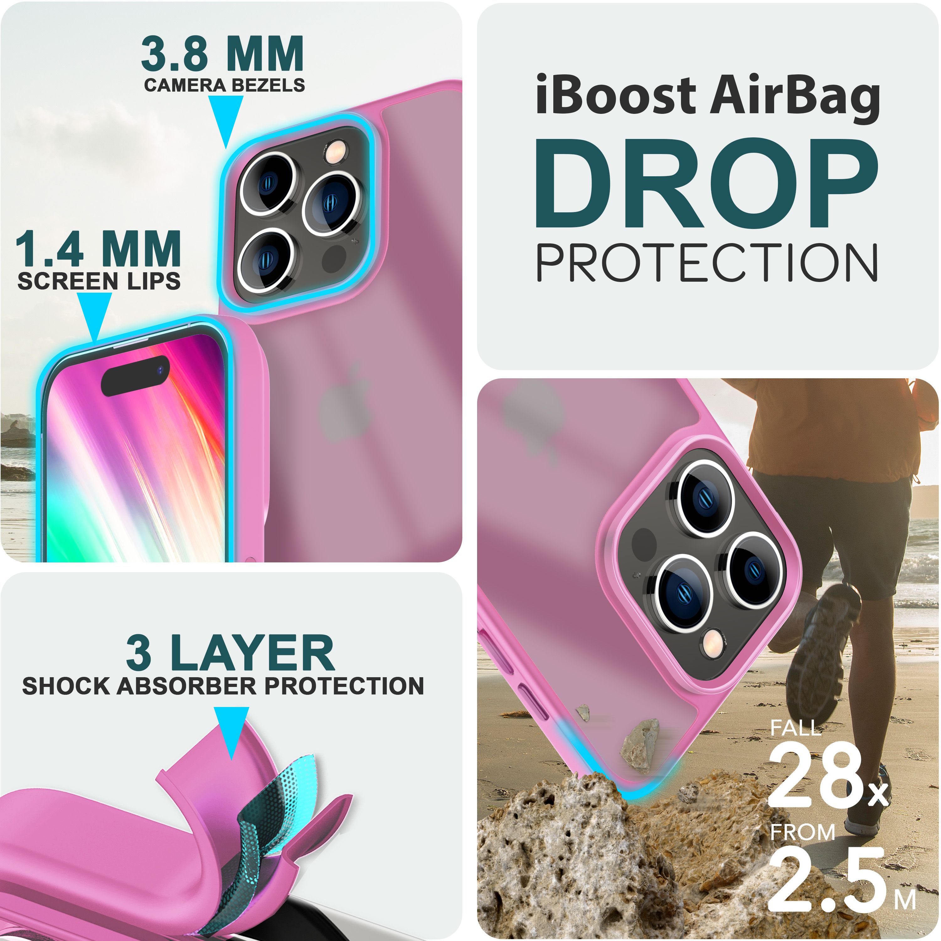 Hülle Hybrid für iPhone 15 Pro Frosted Hard Case Handyhülle Fall Schutz Rahmen Pink NALIA Protective Hülle