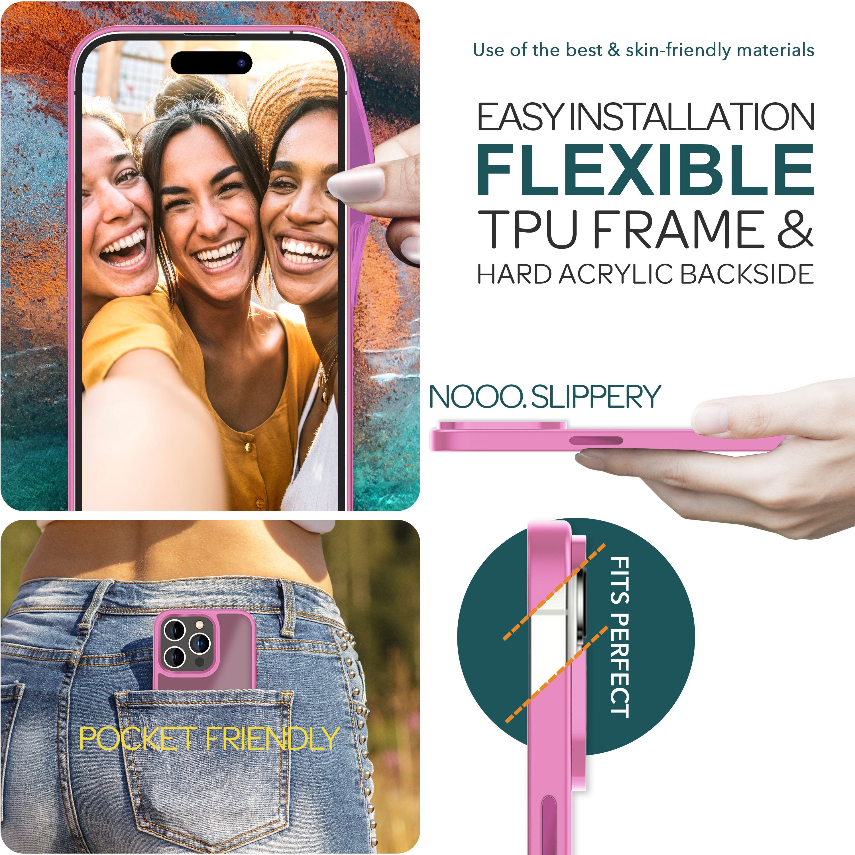 Hülle Hybrid für iPhone 15 Pro Frosted Hard Case Handyhülle Fall Schutz Rahmen Pink NALIA Protective Hülle