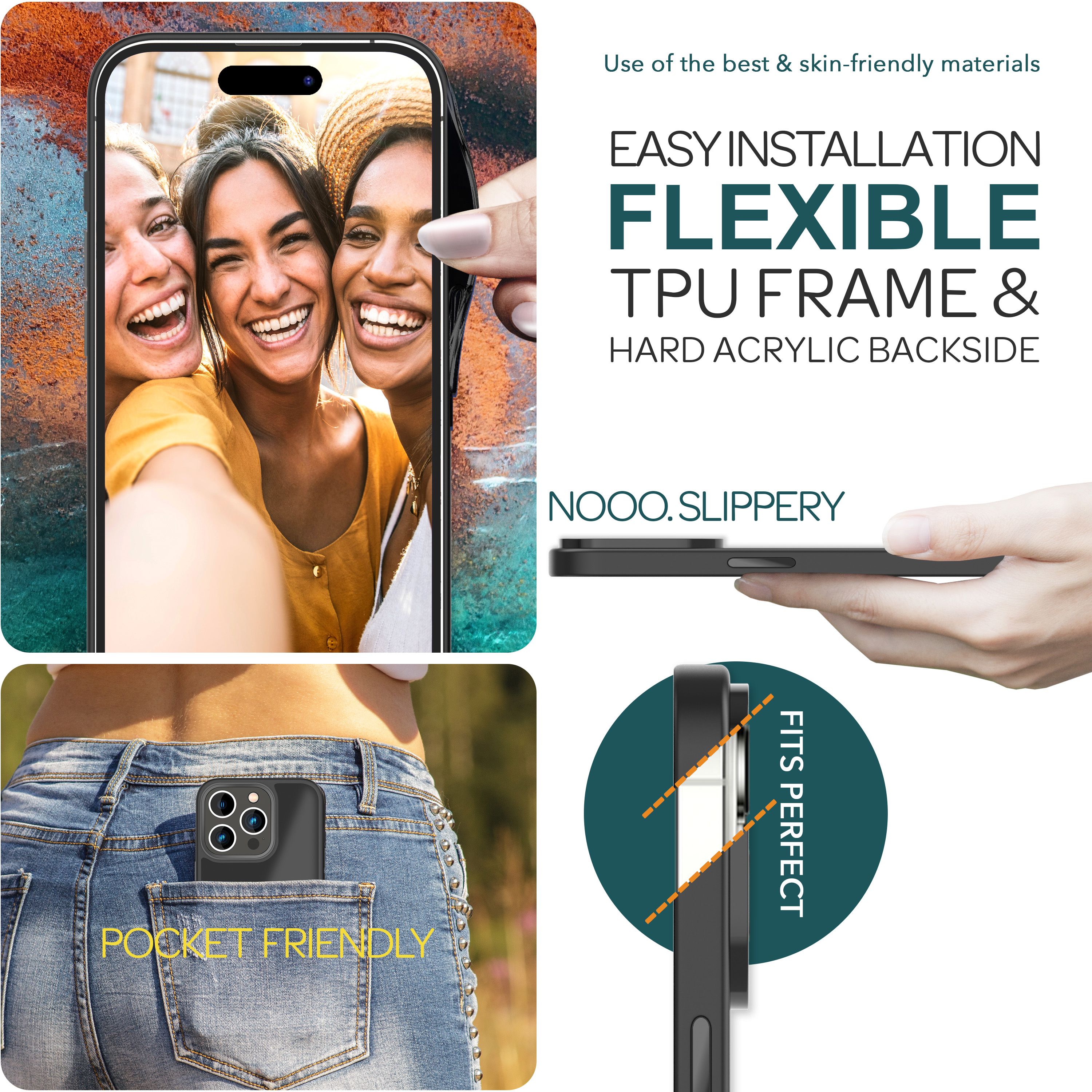 Hülle Hybrid für iPhone 15 Pro Frosted Hard Case Handyhülle Fall Schutz Rahmen Schwarz NALIA Protective Hülle