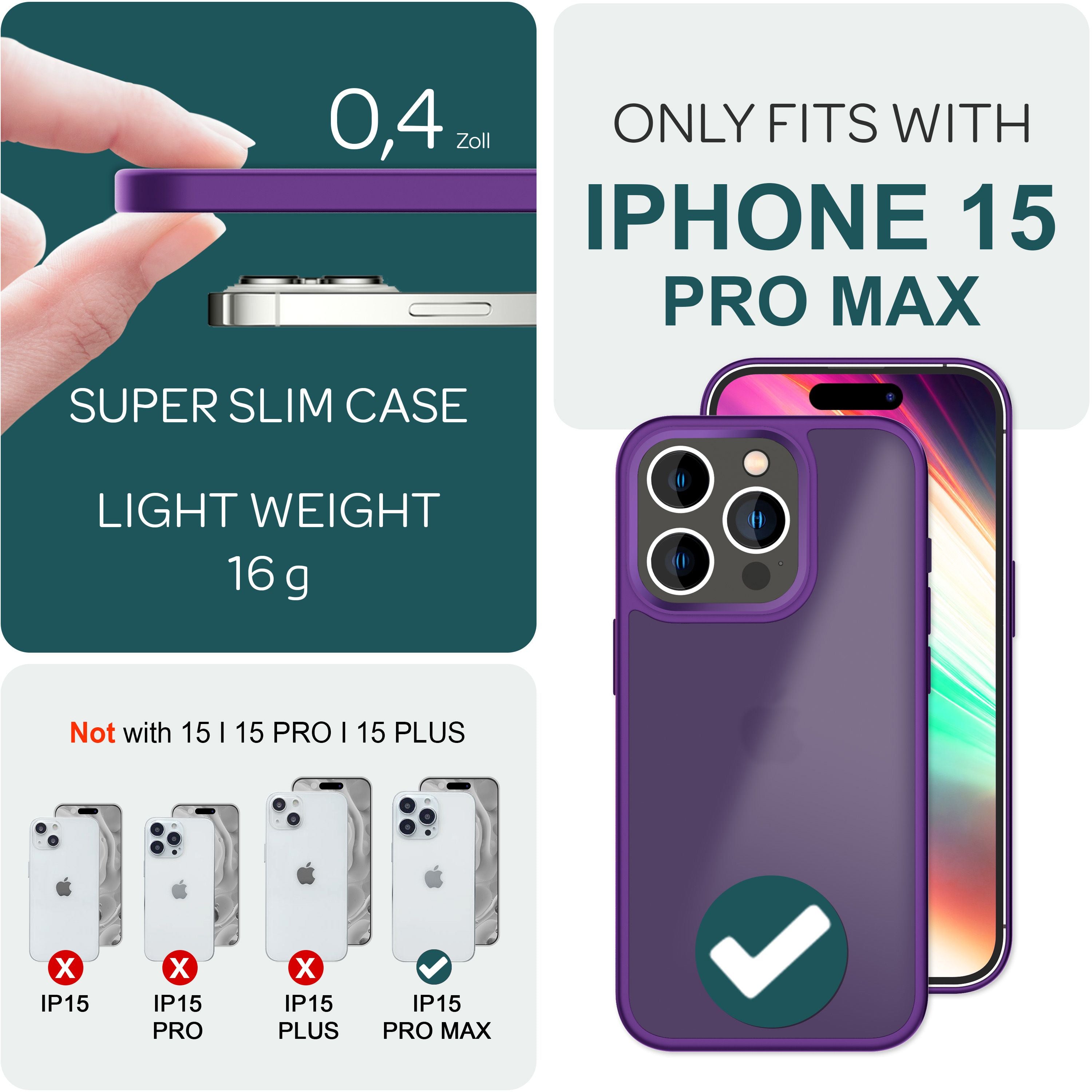 Hülle Hybrid für iPhone 15 Pro Max Frosted Hard Case Schutz Rahmen Handyhülle Lila NALIA Protective Hülle