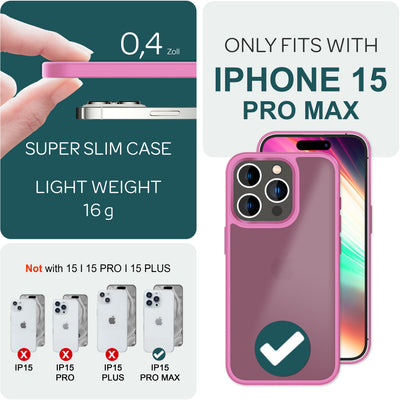 NALIA Frosted Hybrid Cover kompatibel mit iPhone 15 Pro Max Hülle, Semi-Transparent Mattiert Durchscheinend Anti-Gelb, Harte Rückseite & Verstärkter Fallschutz Rahmen, Handyhülle Pink NALIA Protective Hülle
