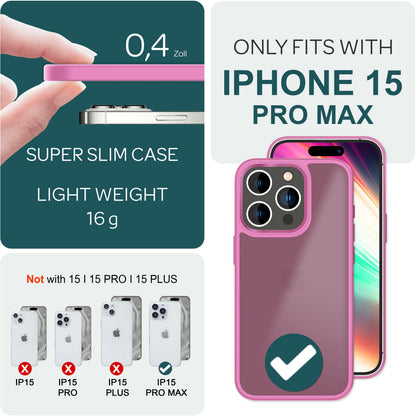 Hülle Hybrid für iPhone 15 Pro Max Frosted Hard Case Schutz Rahmen Handyhülle Pink NALIA Protective Hülle