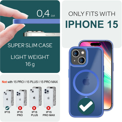 NALIA Magnet-Case für iPhone 15 – Matt-Transparent & MagSafe Kompatibel – MATTEX (Rutschfest, Stoßfest & Anti-Fingerabdruck) – Marke aus Berlin Hellblau NALIA Protective Hülle