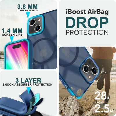 NALIA Magnet-Case für iPhone 15 – Matt-Transparent & MagSafe Kompatibel – MATTEX (Rutschfest, Stoßfest & Anti-Fingerabdruck) – Marke aus Berlin Dunkelblau NALIA Protective Hülle
