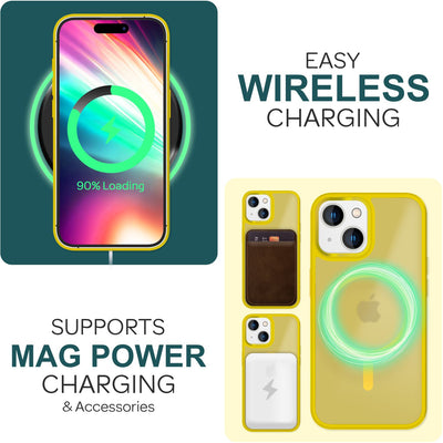 NALIA Magnet-Case für iPhone 15 – Matt-Transparent & MagSafe Kompatibel – MATTEX (Rutschfest, Stoßfest & Anti-Fingerabdruck) – Marke aus Berlin Gelb NALIA Protective Hülle