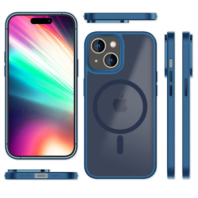 NALIA Magnet-Case für iPhone 15 – Matt-Transparent & MagSafe Kompatibel – MATTEX (Rutschfest, Stoßfest & Anti-Fingerabdruck) – Marke aus Berlin Dunkelblau NALIA Protective Hülle