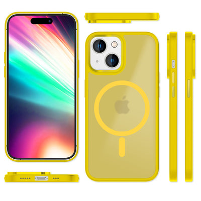 NALIA Magnet-Case für iPhone 15 – Matt-Transparent & MagSafe Kompatibel – MATTEX (Rutschfest, Stoßfest & Anti-Fingerabdruck) – Marke aus Berlin Gelb NALIA Protective Hülle