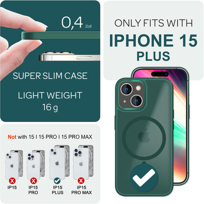 NALIA Magnet-Case für iPhone 15 Plus – Matt-Transparent & MagSafe Kompatibel – MATTEX (Rutschfest, Stoßfest & Anti-Fingerabdruck) – Marke aus Berlin Grün NALIA Protective Hülle