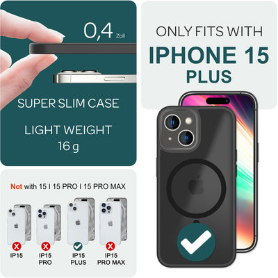 NALIA Magnet-Case für iPhone 15 Plus – Matt-Transparent & MagSafe Kompatibel – MATTEX (Rutschfest, Stoßfest & Anti-Fingerabdruck) – Marke aus Berlin Schwarz NALIA Protective Hülle