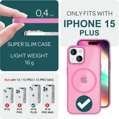 NALIA Magnet-Case für iPhone 15 Plus – Matt-Transparent & MagSafe Kompatibel – MATTEX (Rutschfest, Stoßfest & Anti-Fingerabdruck) – Marke aus Berlin Pink NALIA Protective Hülle