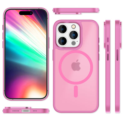 NALIA Magnet-Case für iPhone 15 Pro – Matt-Transparent & MagSafe Kompatibel – MATTEX (Rutschfest, Stoßfest & Anti-Fingerabdruck) – Marke aus Berlin Pink NALIA Protective Hülle