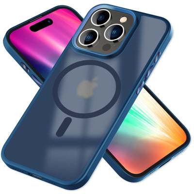 NALIA Magnet-Case für iPhone 15 Pro Max – Matt-Transparent & MagSafe Kompatibel – MATTEX (Rutschfest, Stoßfest & Anti-Fingerabdruck) – Marke aus Berlin Dunkelblau NALIA Protective Hülle