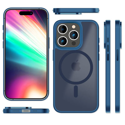 NALIA Magnet-Case für iPhone 15 Pro Max – Matt-Transparent & MagSafe Kompatibel – MATTEX (Rutschfest, Stoßfest & Anti-Fingerabdruck) – Marke aus Berlin Dunkelblau NALIA Protective Hülle