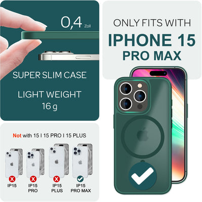 NALIA Magnet-Case für iPhone 15 Pro Max – Matt-Transparent & MagSafe Kompatibel – MATTEX (Rutschfest, Stoßfest & Anti-Fingerabdruck) – Marke aus Berlin Grün NALIA Protective Hülle