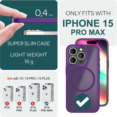 NALIA Magnet-Case für iPhone 15 Pro Max – Matt-Transparent & MagSafe Kompatibel – MATTEX (Rutschfest, Stoßfest & Anti-Fingerabdruck) – Marke aus Berlin Lila NALIA Protective Hülle