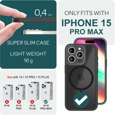 NALIA Magnet-Case für iPhone 15 Pro Max – Matt-Transparent & MagSafe Kompatibel – MATTEX (Rutschfest, Stoßfest & Anti-Fingerabdruck) – Marke aus Berlin Schwarz NALIA Protective Hülle