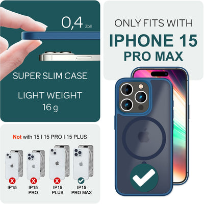 NALIA Magnet-Case für iPhone 15 Pro Max – Matt-Transparent & MagSafe Kompatibel – MATTEX (Rutschfest, Stoßfest & Anti-Fingerabdruck) – Marke aus Berlin Dunkelblau NALIA Protective Hülle