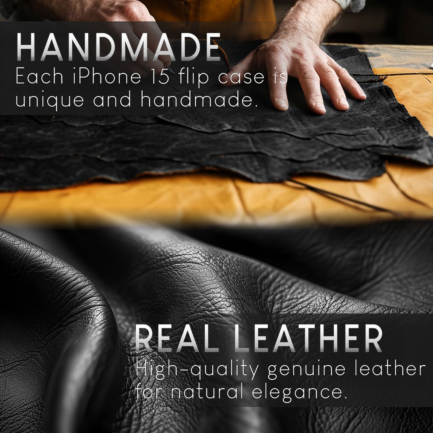 NALIA Echt-Leder Flipcase für iPhone 15 Pro Hülle, Rindsleder Schutzhülle Lederhülle RFID-Schutz, Aufstellbar Klappbar
