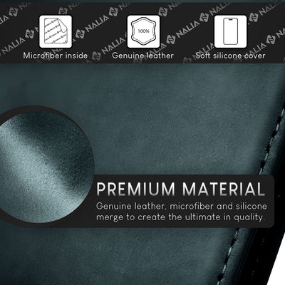 NALIA Echtlederhülle für iPhone 15 Pro Max – RFID Wallet & Magnet-Verschluss – LEVANTO (Handgefertigte Klapphülle) – Marke aus Berlin Dunkelblau NALIA Protective Hülle