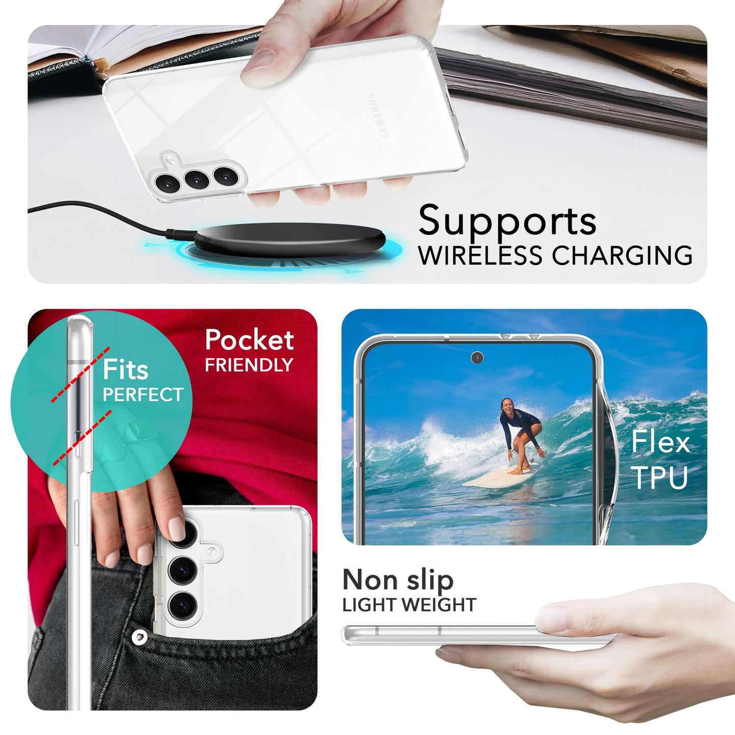 NALIA Stabile Klarsichthülle für Samsung Galaxy S24 Hülle, Transparente Schutzhülle mit harter Rückseite & Silikon-Rand