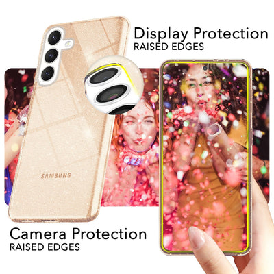 NALIA Glitzerhülle für Samsung Galaxy S24 – Funkelndes Silikon Case – DAZZLIN (Transparent & Stoßfest) – Marke aus Berlin