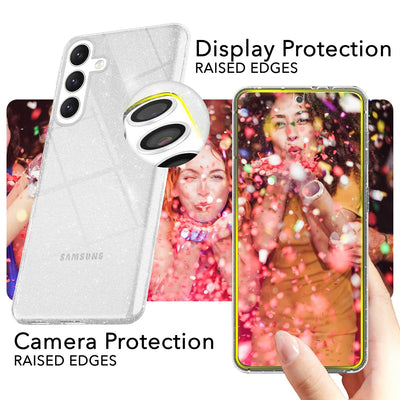NALIA Glitzerhülle für Samsung Galaxy S24 – Funkelndes Silikon Case – DAZZLIN (Transparent & Stoßfest) – Marke aus Berlin