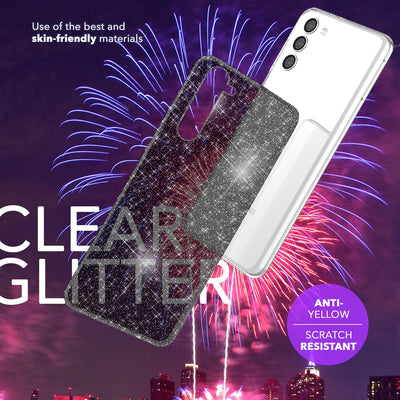 NALIA Glitzerhülle für Samsung Galaxy S24 Plus – Funkelndes Silikon Case – DAZZLIN (Transparent & Stoßfest) – Marke aus Berlin Schwarz NALIA Transparente Hülle